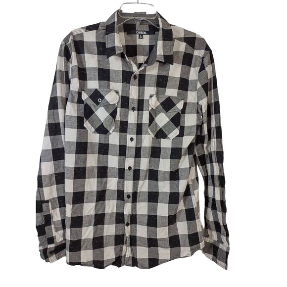 Carbon Classic Fit Long Sleeve Black White Bold Plaid Shirt Mens Size L *READ - Picture 1 of 9